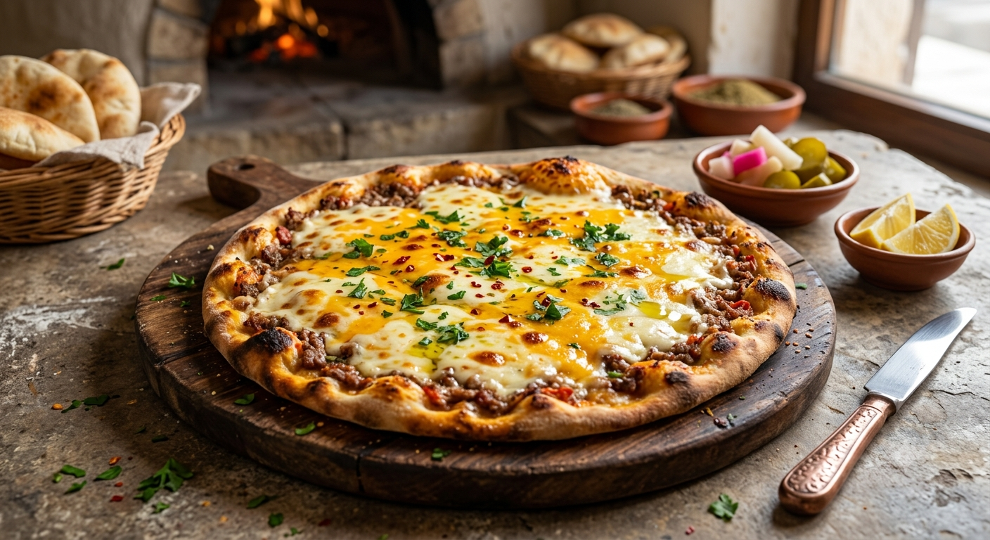 لحم بعجين مع قشقوان وشيدر